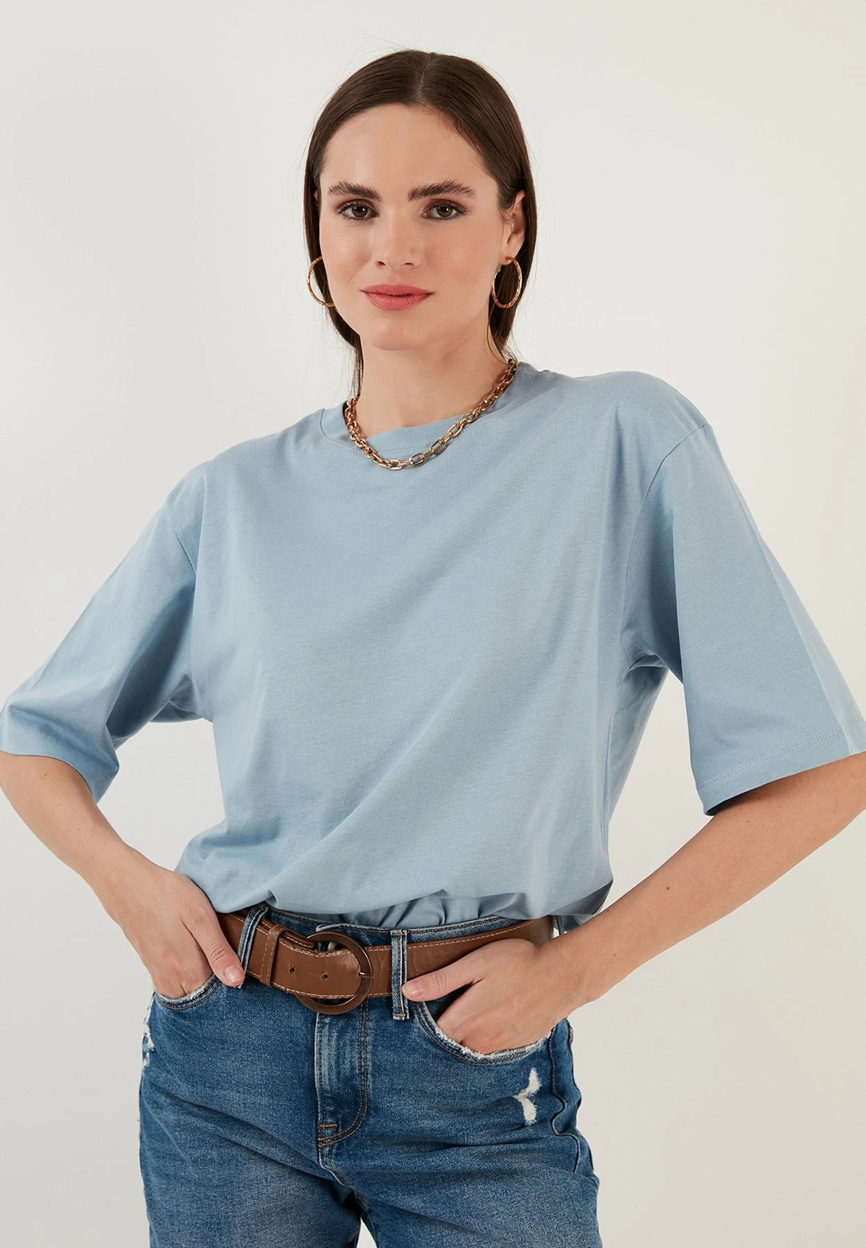 LELA Loose Fit - T-Shirt Basic - Baby Blue - Afbeelding 4
