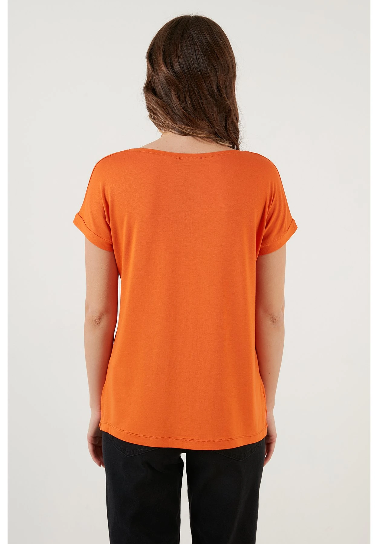 LELA V Neck- T-Shirt Basic - Orange Color - Afbeelding 3