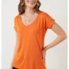 LELA V Neck- T-Shirt Basic - Orange Color