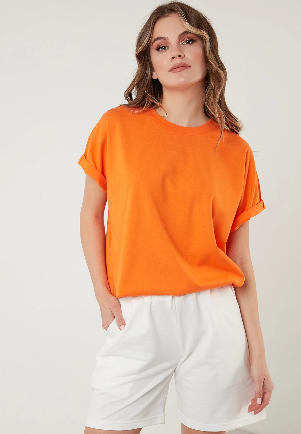 LELA Crew Neck- T-Shirt Basic - Orange Color - Afbeelding 5