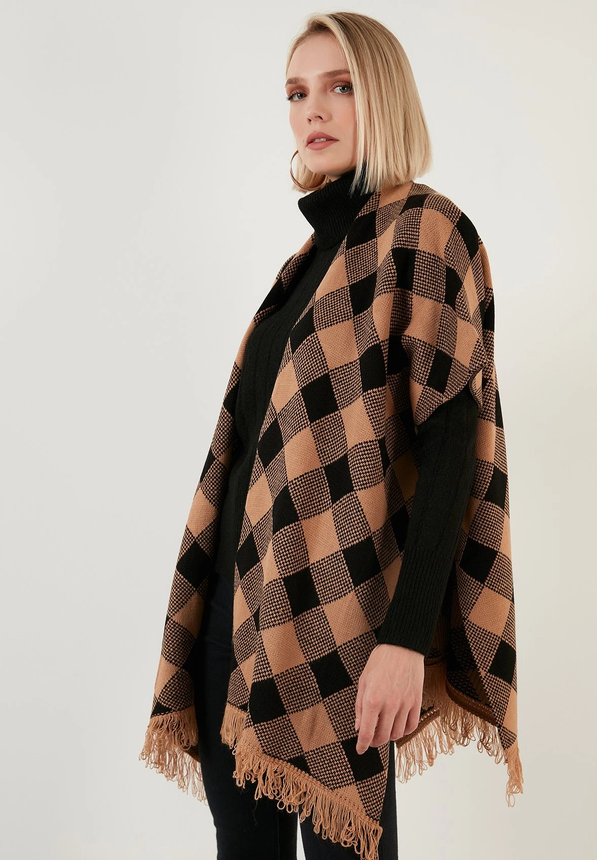 LELA Poncho - Camel/Black - Afbeelding 5