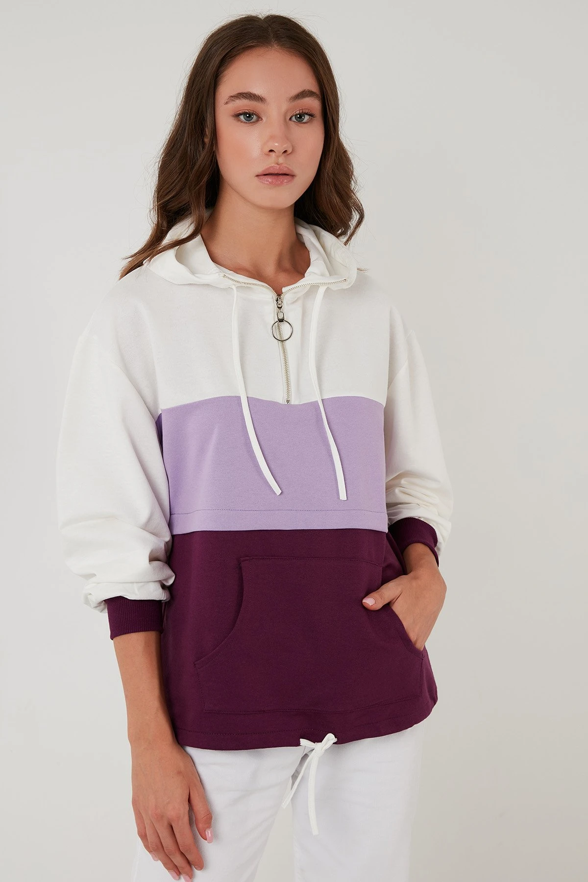 LELA Hoodie - Ecru Lilac Purple