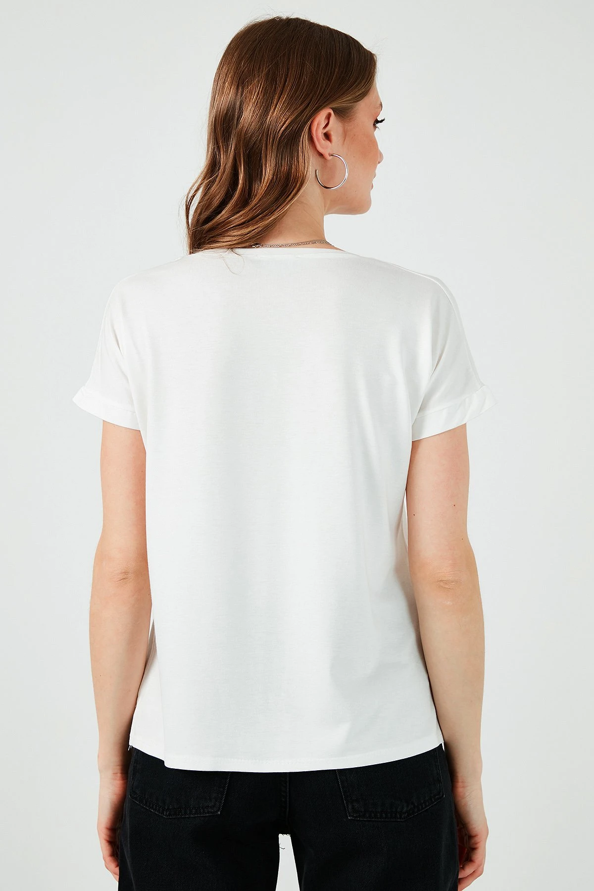 LELA V Neck- T-Shirt Basic - Ecru - Afbeelding 4