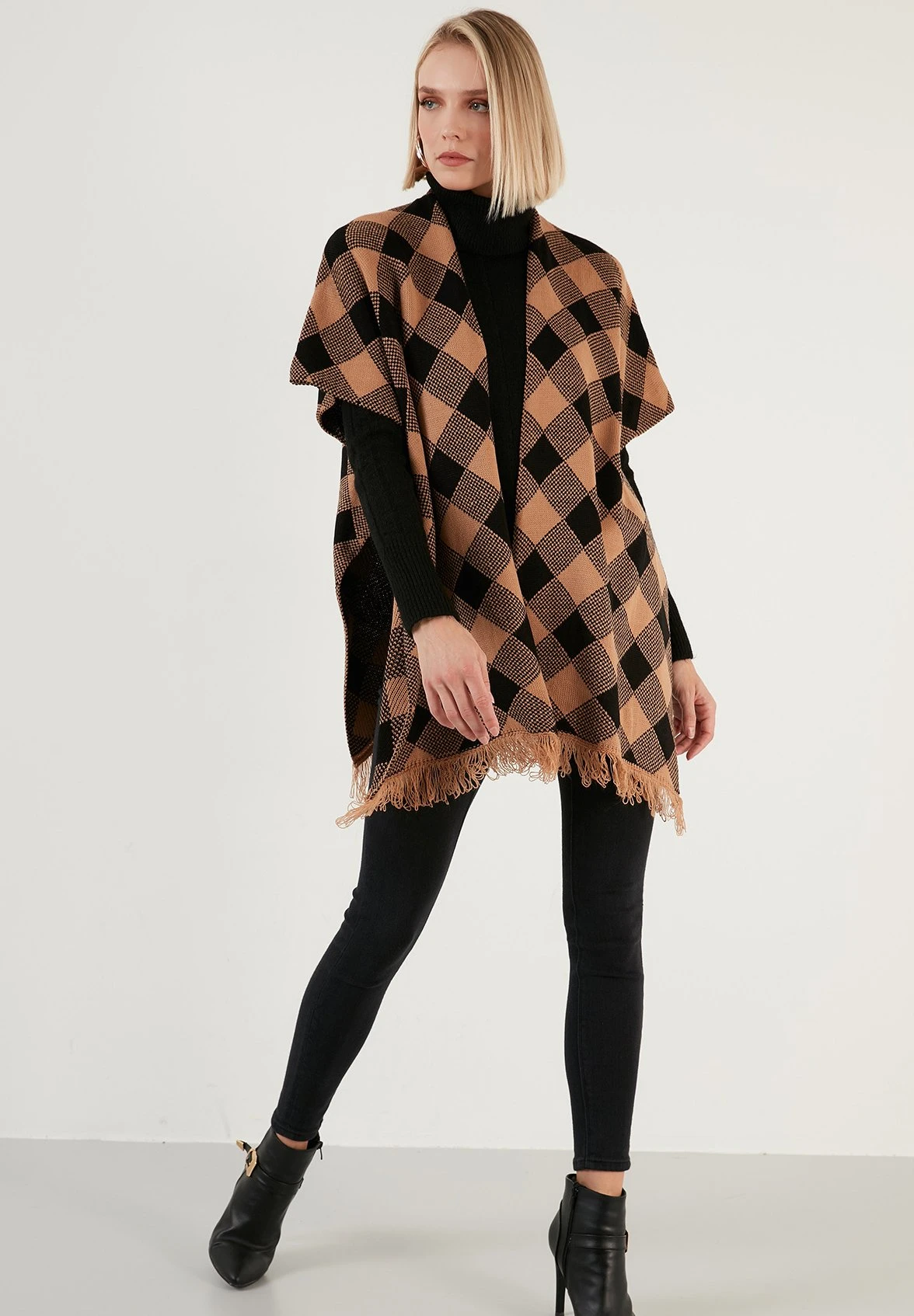 LELA Poncho - Camel/Black - Afbeelding 2
