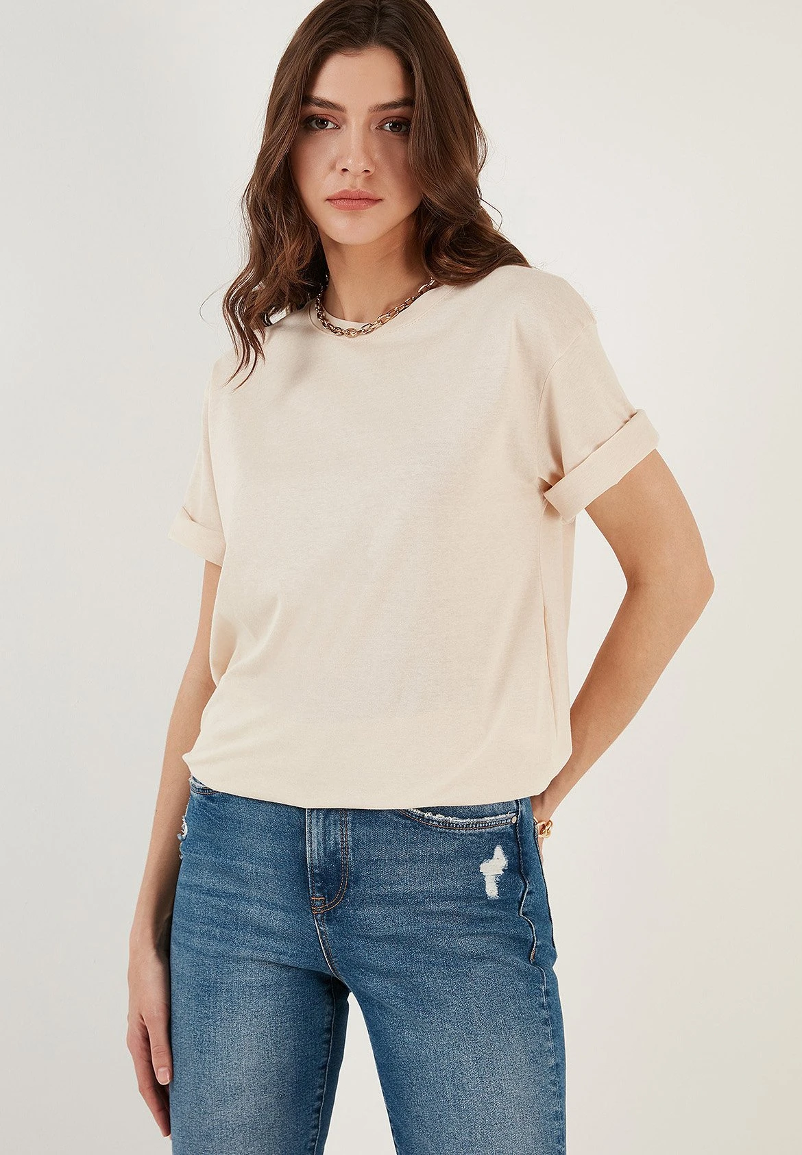 LELA Loose Fit - T-Shirt Basic - Stone - Afbeelding 4