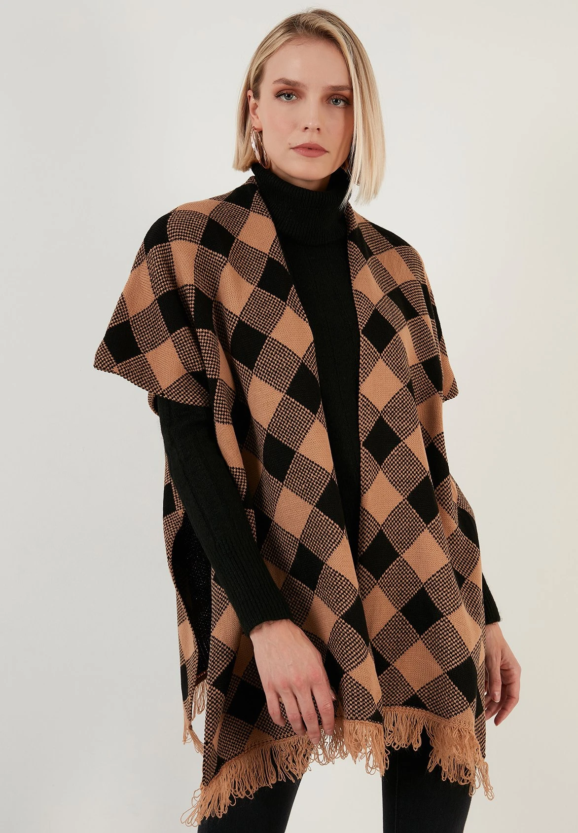 LELA Poncho - Camel/Black - Afbeelding 4