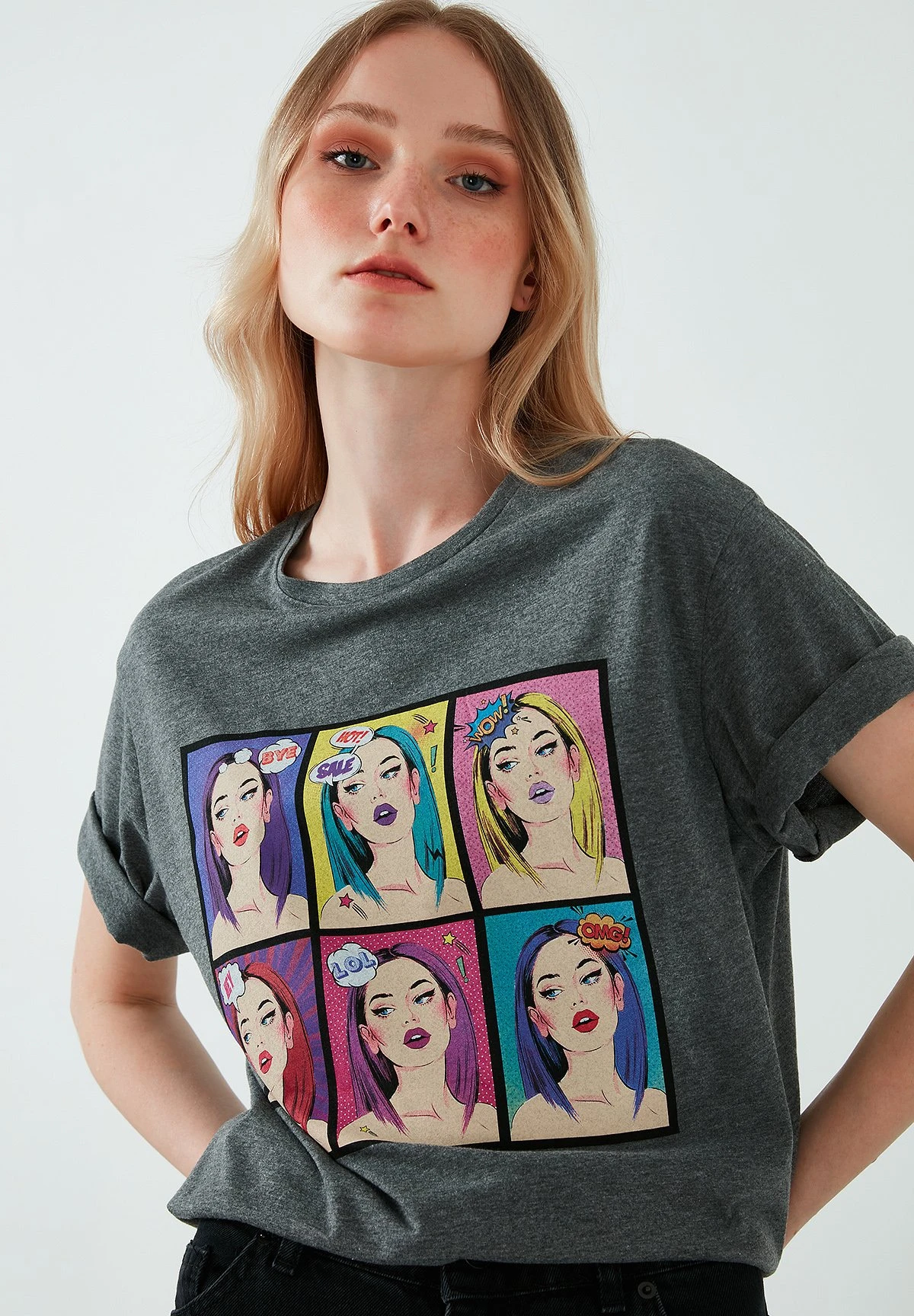 LELA T-Shirt Print - Anthracite Melange - Afbeelding 3