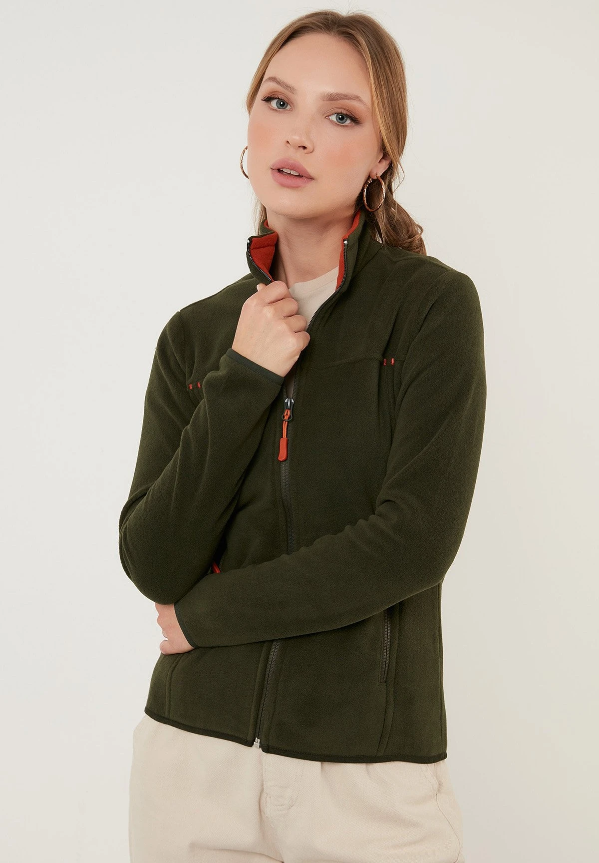 LELA High Collar Zipper- Fleecejas - Khaki - Afbeelding 3