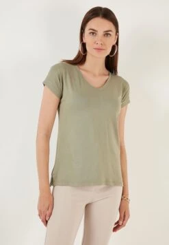 LELA V Neck- T-Shirt Basic - Olive