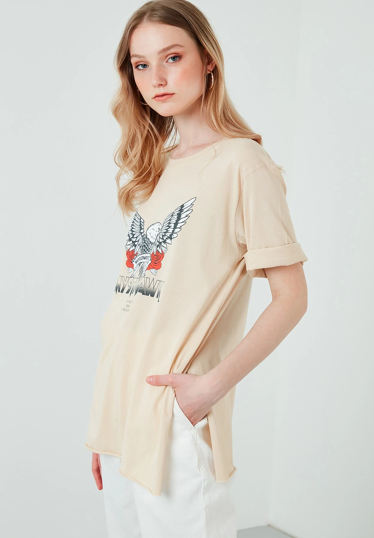 LELA Loose Fit - T-Shirt Print - Stone Colored - Afbeelding 3