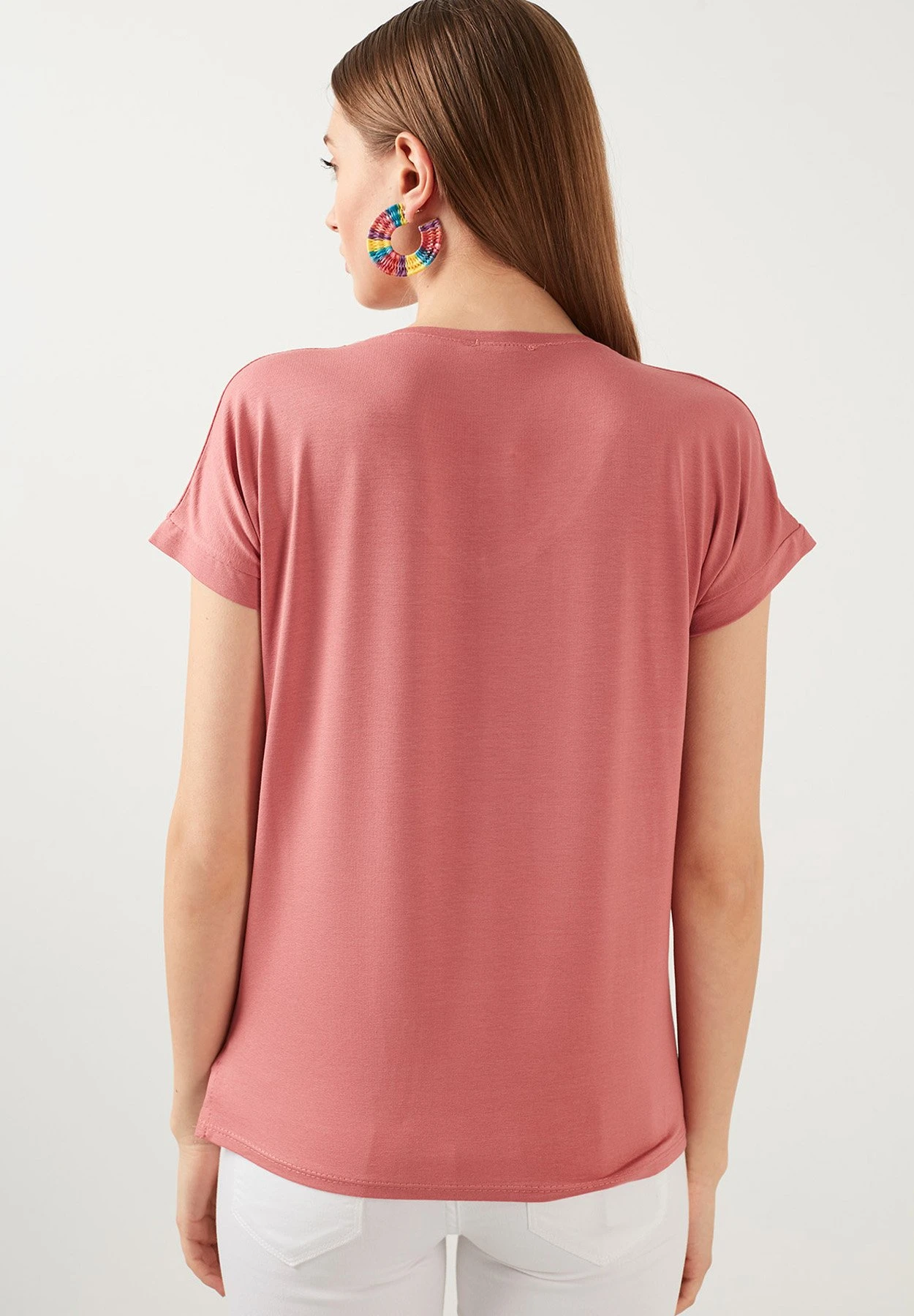 LELA V Neck- T-Shirt Basic - Rose - Afbeelding 2