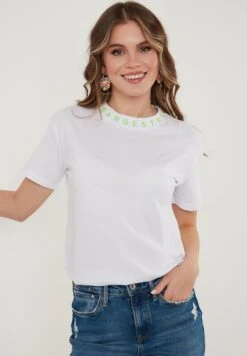 LELA Crew Neck- T-Shirt Print - White Neon Green