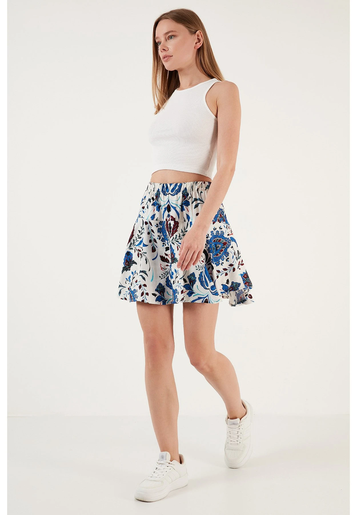 LELA Regular Fit - Plooirok - White Blue - Afbeelding 2