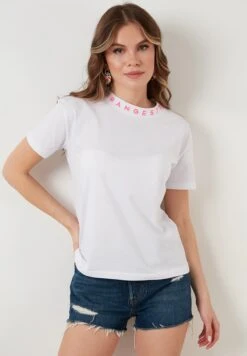 LELA Crew Neck- T-Shirt Print - White Neon Fuchsia
