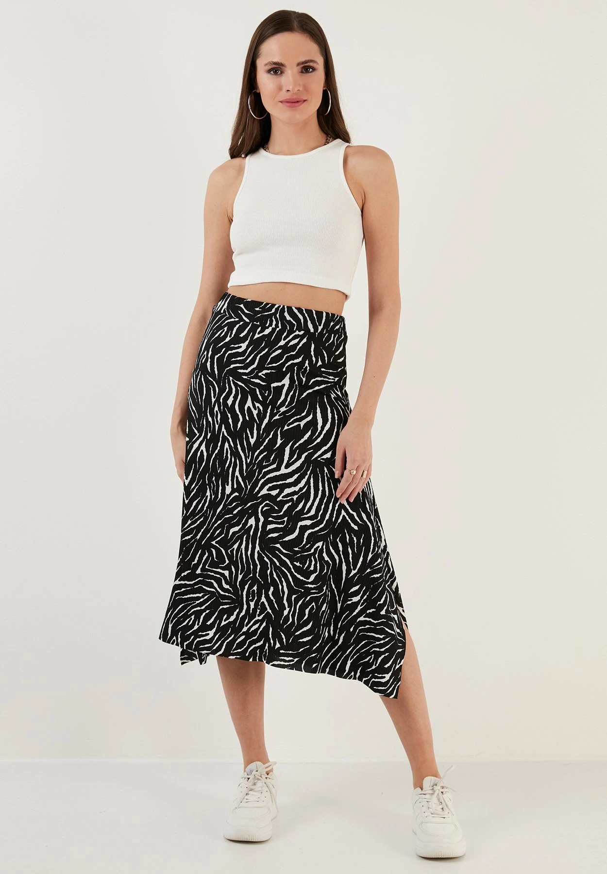 LELA Midi- A-Lijn Rok - Black White Striped - Afbeelding 2
