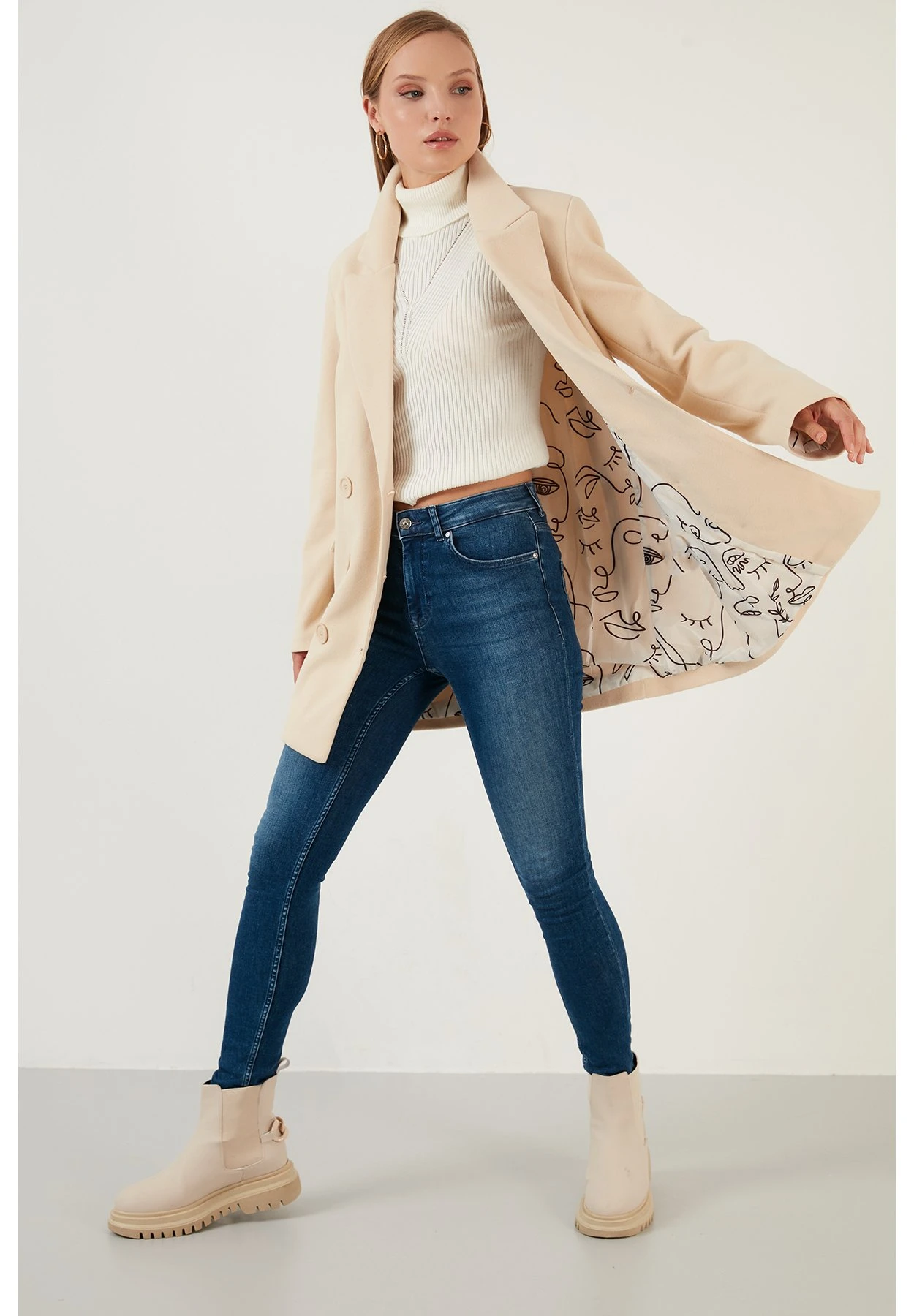 LELA Halflange Jas - Stone - Afbeelding 7