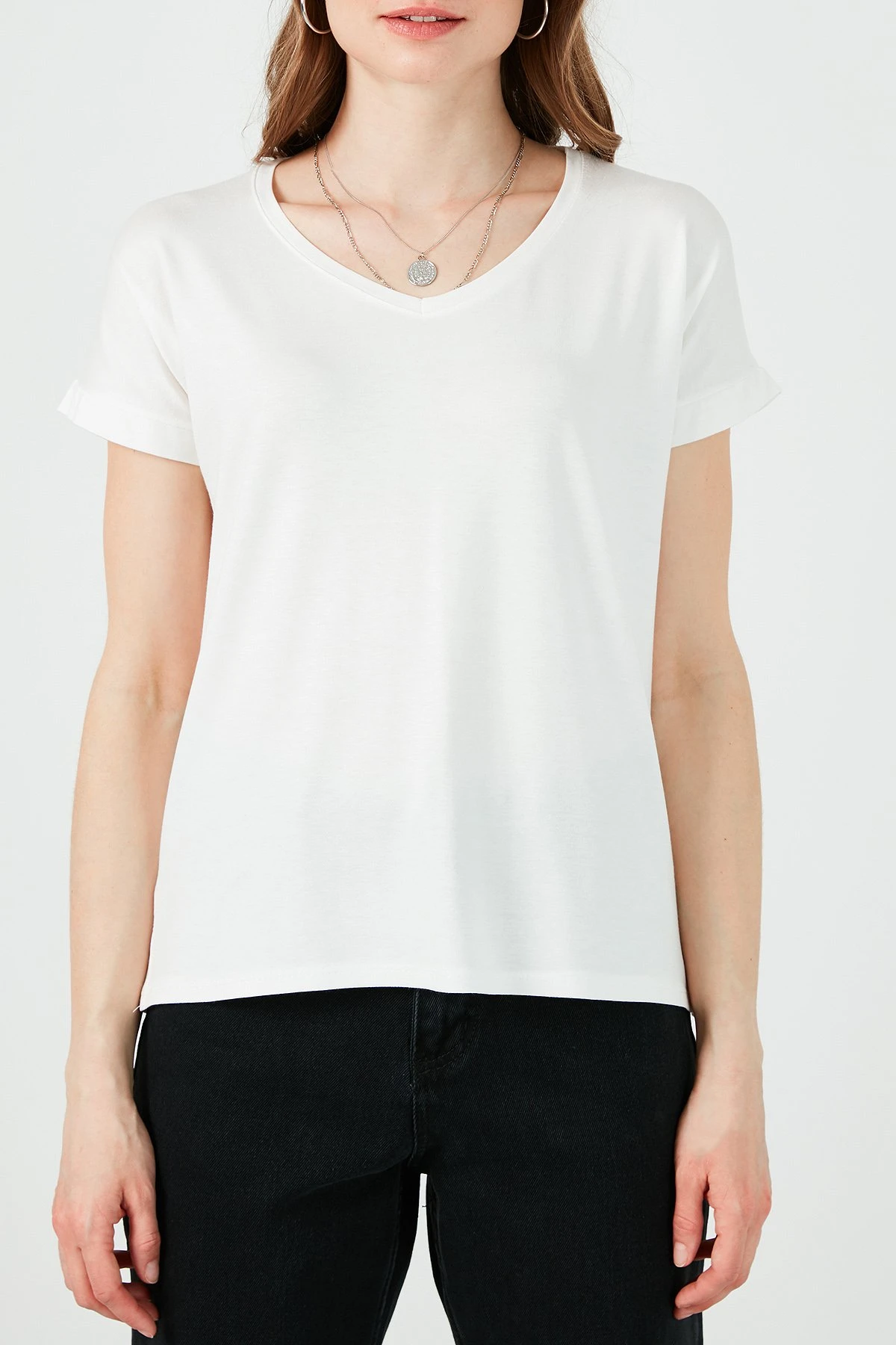 LELA V Neck- T-Shirt Basic - Ecru - Afbeelding 5