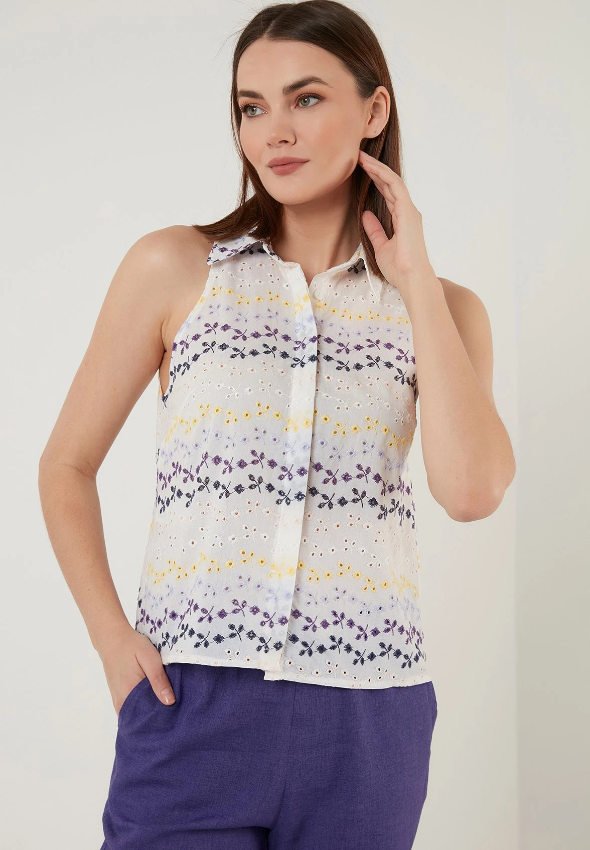 LELA Regular Fit - Overhemdblouse - White Purple - Afbeelding 4