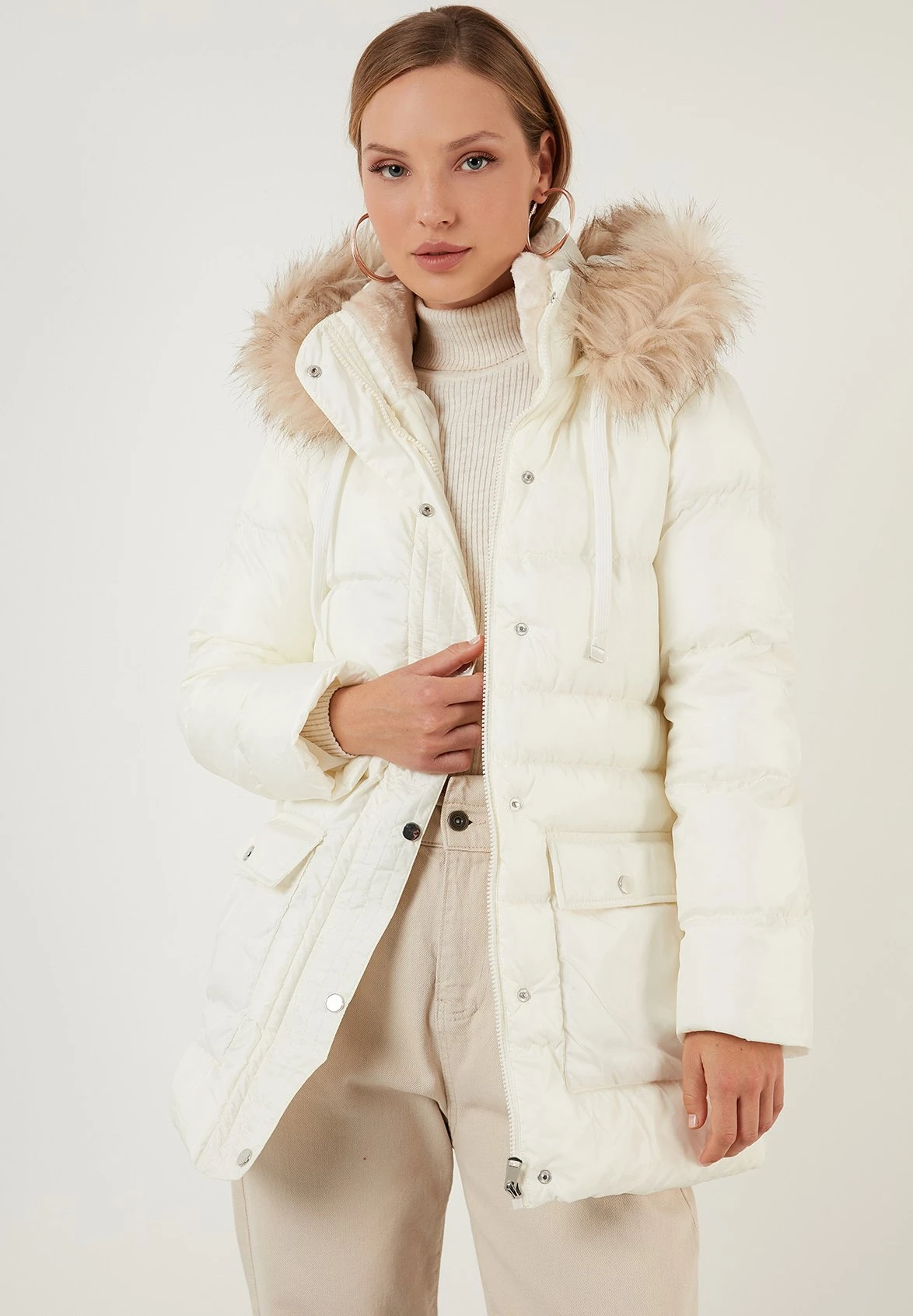 LELA Regular Fit - Winterjas - Ecru