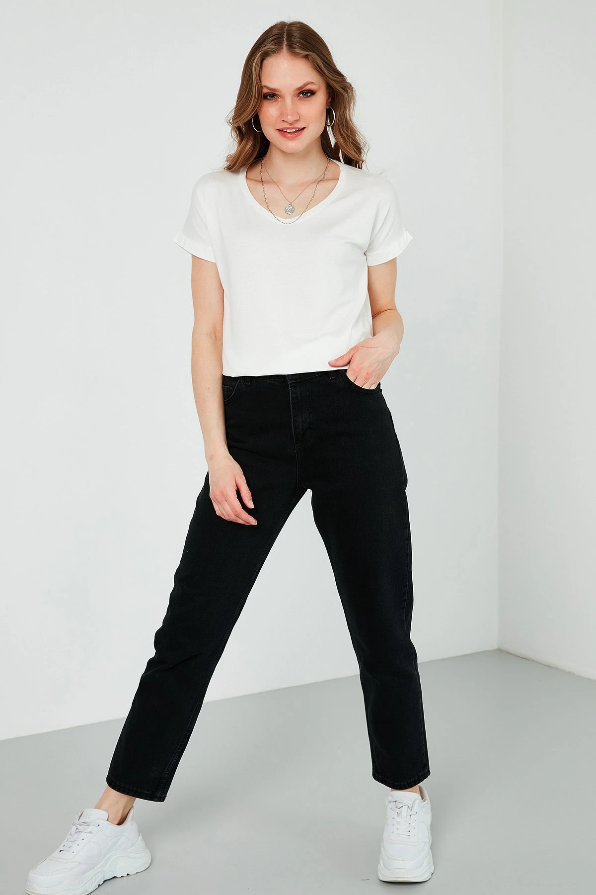 LELA V Neck- T-Shirt Basic - Ecru - Afbeelding 2