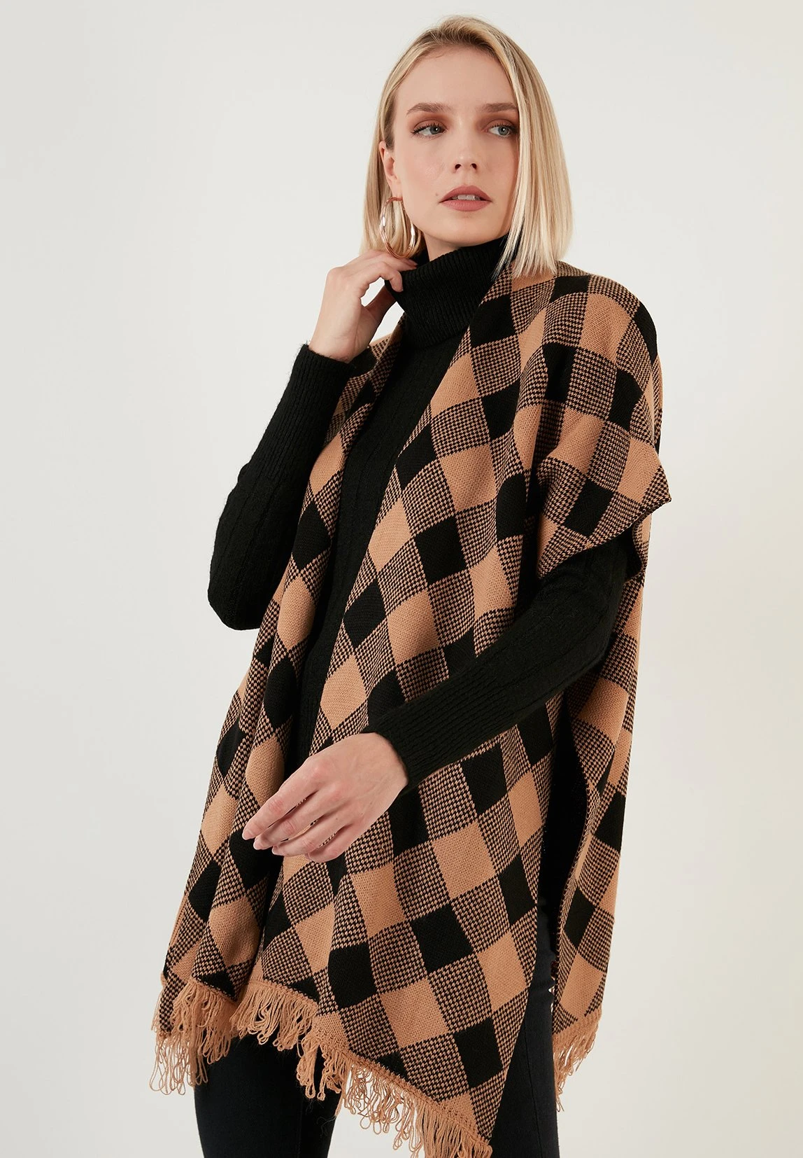 LELA Poncho - Camel/Black - Afbeelding 6