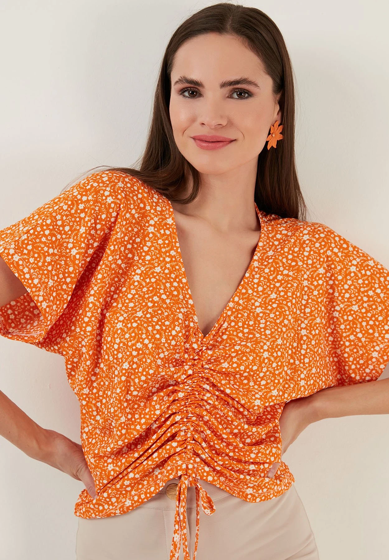LELA V-Neck - Blouse - Orange - Afbeelding 3